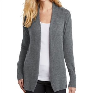Open grey cardigan sweater